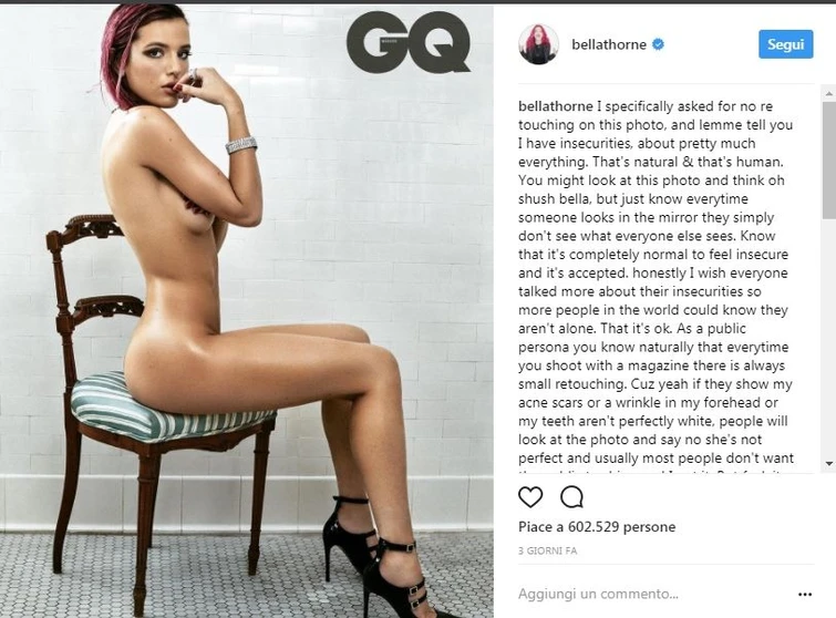 Bella Thorne lex stellina Disney nuda e senza ritocchi su GQ