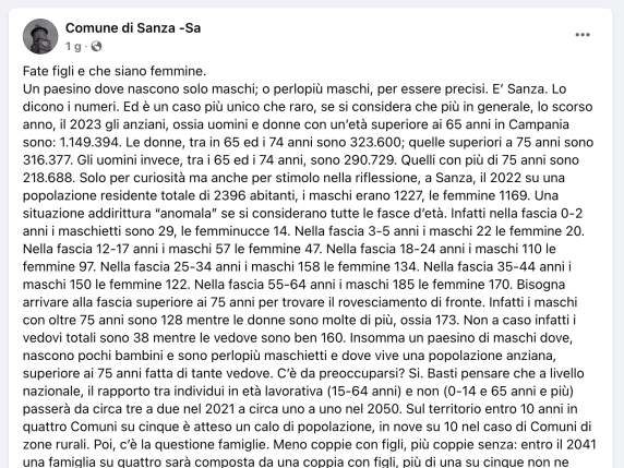 Fate figli e che siano femmine il perché dello strano appello del sindaco di un paesino